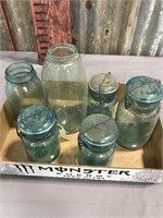 Blue canning jars, assorted (6)