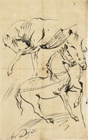 ANTOON VAN DYCK Belgian 1599-1641 Ink Study Horses