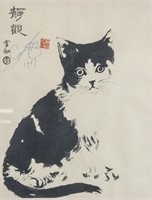 LI LINGJIA Chinese 1920-1979 Watercolor Paper Cat