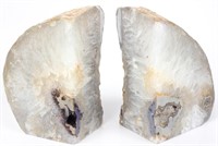 WHITE GEODE BOOKENDS - PAIR