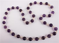 LADIES AMETHYST & PEARL 14K YELLOW GOLD NECKLACE