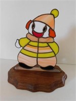 Stained glass clown on stand, 10"H