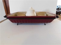 Home and Garden: maroon casserole dish with stand