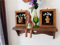 Wooden shelf, 17"W - pair of sand urn pictures -