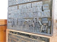 Antique printer's tray with wooden blocks, blocks