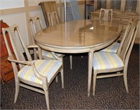 Midcentury Modern Blonde Mahogany Table, 6 Chairs