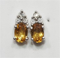 Sterling Silver Citrine And Diamond Stud