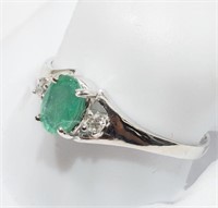 10k White Gold Emerald (0.45ct) And Diamond Ring,