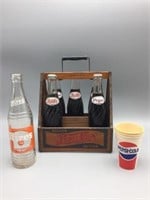 Wooden Pepsi 6 pack carrier with bottles