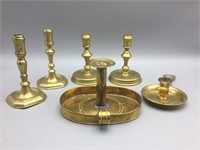 A lot of 6 brass candlesticks