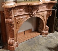 19th CENTURY FRENCH ROSE MARBLE FIREPLACE MANTLE