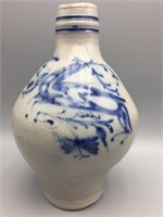 Blue decorated jug with running stag stoneware