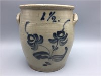 Blue decorated stoneware crock