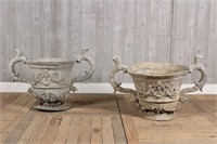 Pair Antique Twin Handled Lead Urns