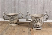 Pair Twin Handled Lead Urns
