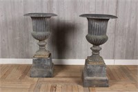 Pair Large Campana Urns on Bases