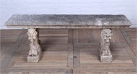 19th C Griffin Base Carved Marble Garden Bench