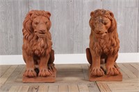 Pair Terracotta Lions