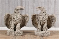 Pair Cast Stone Figural Eagles