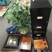 Wood bible box, clock, 3 drawer file cabinet
