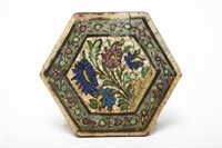 Iznik Persian Hexagonal Ceramic Tile, Antique