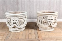 Pair Antique Carved Marble Urns