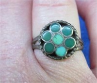 sterling silver turquoise flower ring - size 7