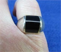 sterling silver black stone ring - size 6