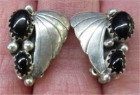 sterling silver black stone clip earrings