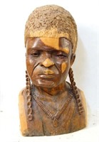 Wood carved bust of a Woman