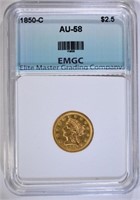 1850-C $2.50 GOLD PRINCESS, EMGC AU/BU