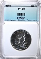 1963 FRANKLIN HALF, EMGC SUPERB GEM PROOF+