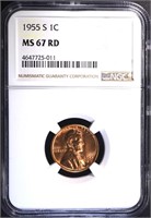 1955-S LINCOLN CENT, NGC MS-67 RED