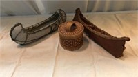 2 Indian Boats & A Round Leather Box V