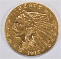 1915 $2 1/2 GOLD INDIAN HEAD CH BU