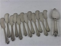 Set of 12 Sterling Silver Butter Knives + Cheese