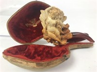 19c Genuine Meerschaum Carved Figural Pipe in Case