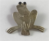 Sterling Silver and Black Onyx Frog Pin