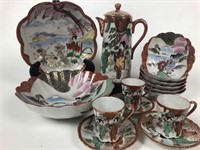 Colorful Asian Porcelain China Set w/ Gold Gilt