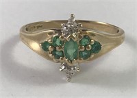 10K Gold Emerald and Diamond Ring