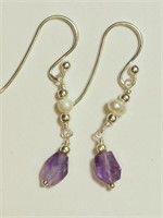 Sterling Silver Genuine Amethyst Earrings JC