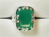 Sterling Silver Genuine Green Onyx Ring JC