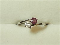 Sterling Silver Genuine Ruby, CZ  Ring JC