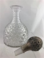 Rare Sterling Repousee Glass Stopper & Decanter