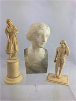 Lot of 3 Antique Carved Figurines (Marble, Bone)