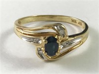10K Gold Sapphire and Diamond Ring