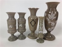 5 pc. Victorian Bristol Glass Carmel Color Vases