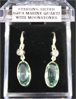 Earrings - Aquamarine quartz with moonstones