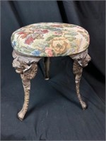 Victorian Cast Iron 3 Legged Upholst. Round Stool