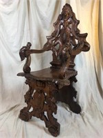 Rare Highly Carved  Antique Walnut Cherub Chair